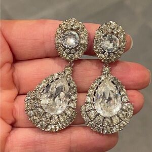 Glamorous Silver Crystal Teardrop Earrings